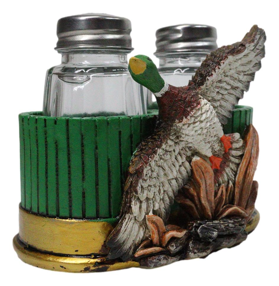Rustic Western Mallard Duck Meadow Green Shotgun Shells Salt Pepper Shakers Set