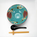 Red Moon Crane Ceramic Ramen Rice Bowl With Soup Spoon Chopsticks And Rest Set