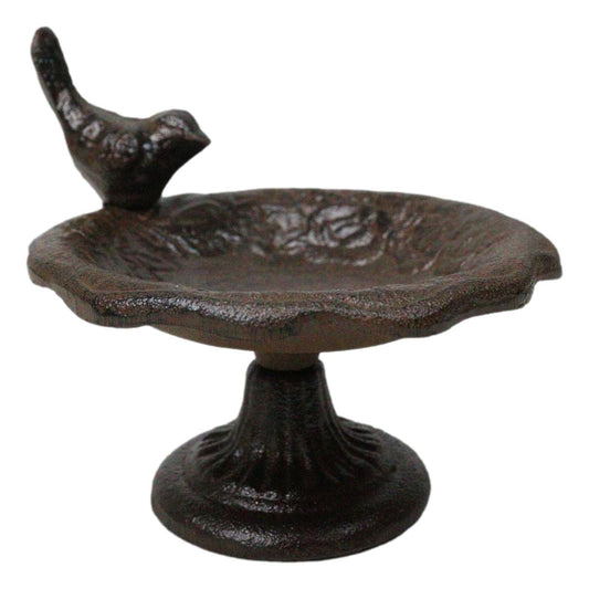 Cast Iron Rustic Whimsical Bird On Fountain Bird Feeder Bath Small Sculpture - Ebros Gift