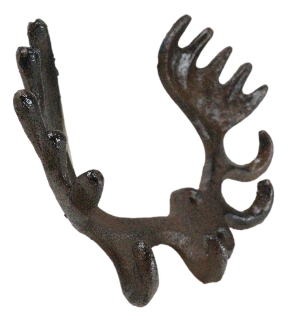 Set Of 2 Cast Iron Western Rustic Bull Moose Antlers Rack 4 Pegs Wall ...