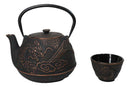 Bronze Oriental Dragon Design Tetsubin Cast Iron Teapot 33oz And 4 Tea Cups Set