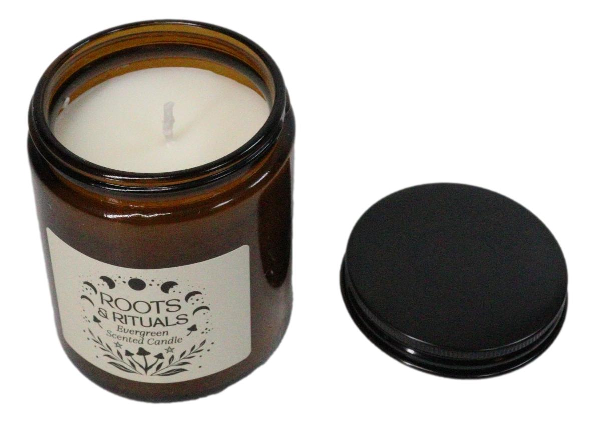 Ebros Roots & Rituals Evergreen Scented Amber Glass Jar Candle 22 Hour