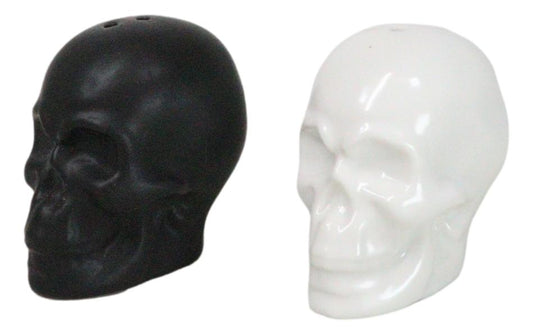Matte Black And White Sugar Skulls Salt And Pepper Shakers Set Ceramic - Ebros Gift