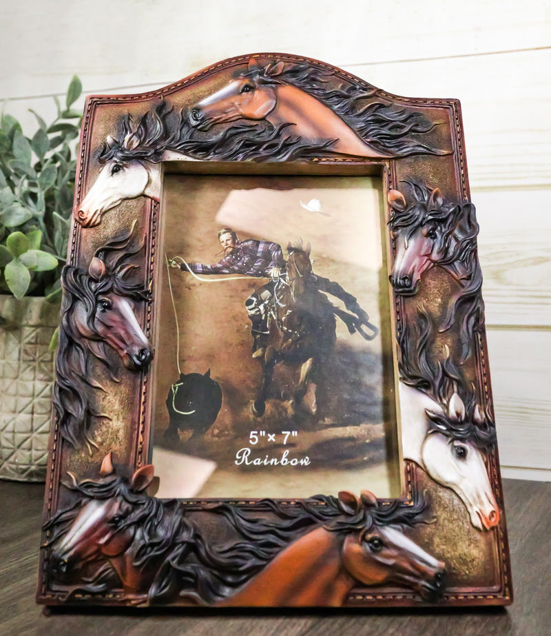 Rustic Western Cowboy 7 Lucky Horses Equine Beauty Easel Back Photo Frame 5"X7"