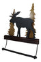 Rustic Western Elk Moose Deer by Pine Forest Wooden Wall Hand Towel Holder Bar