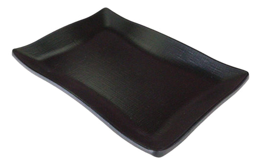 Pack Of 6 Black Silk Melamine Rectangular Wavy Sushi Dinner Buffet Plates 8.25”L