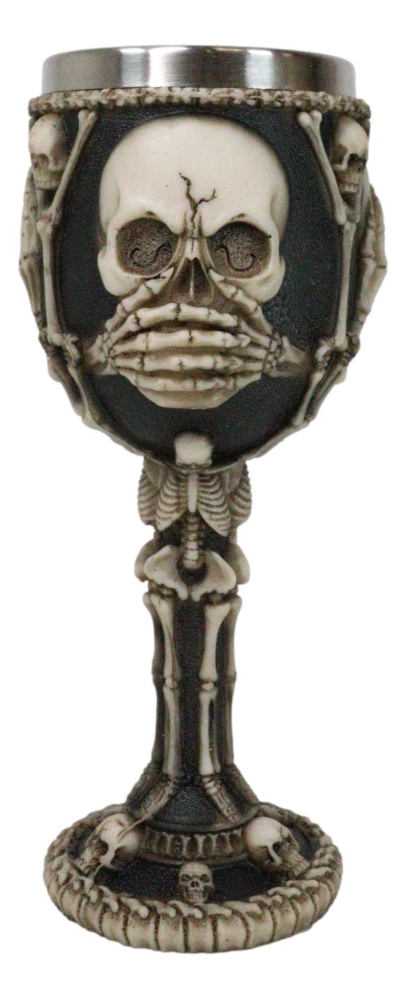 Wise Vintage See Hear Speak No Evil Skeleton Bone Skulls Wine Goblet Chalice - Ebros Gift