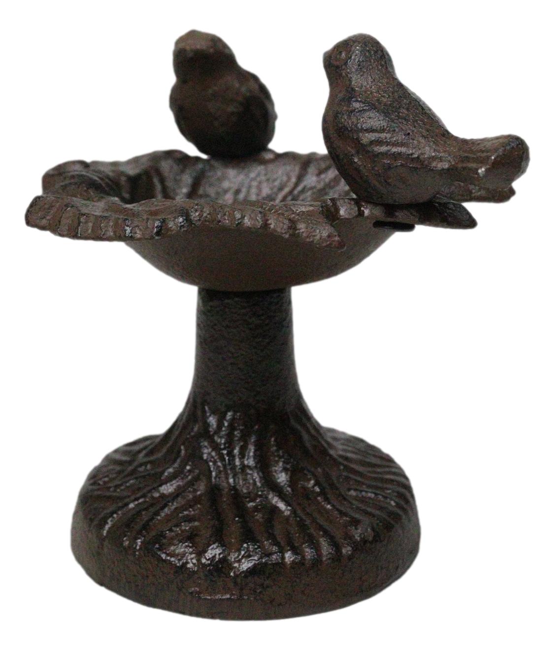 Cast Iron Rustic Whimsical Two Birds On Tree Bird Feeder Bath Small Sculpture