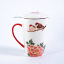 Twin Sparrows Peony 15oz Porcelain Tea Mug With Lid & Stainless Steel Infuser