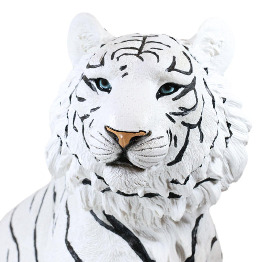 Ebros Large 20"H Realistic White Siberian Tiger Sitting On Guard Resin Statue - Ebros Gift