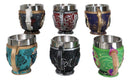 Set Of 6 Colorful Cameo Tarot Moth Skeletons Dragons Cat Magic Tea Cup Mugs