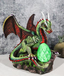 Fantasy Green And Red Volcano Dragon Guarding LED Scaled Egg Decorative Figurine