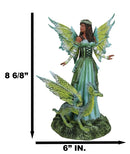Amy Brown Fantasy Ebony Fairy Jewel Of The Forest With Pet Camo Dragon Figurine