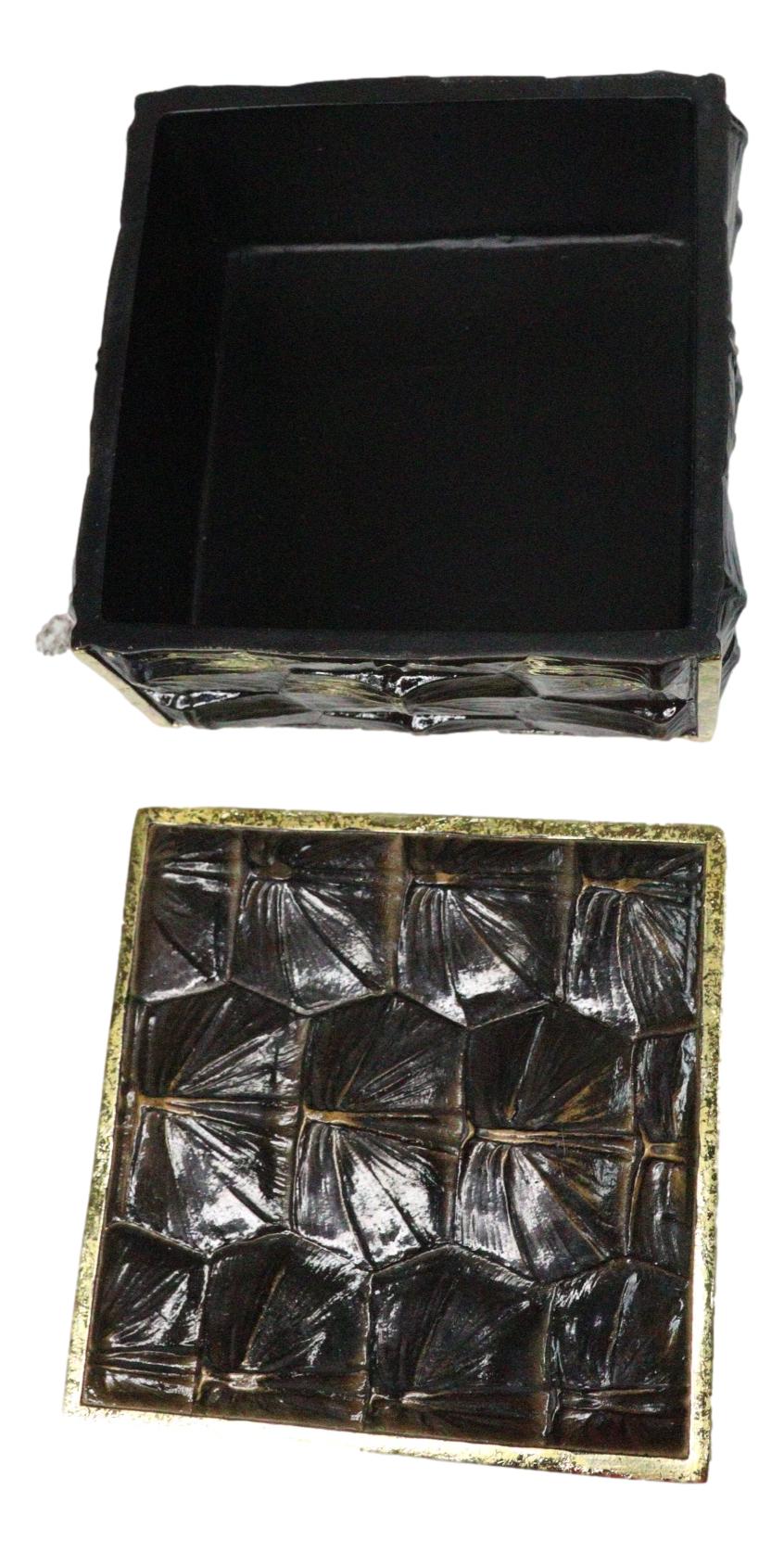 Faux Turtle Shell Print With Gold Trim Small Jewelry Trinket Box Figurine 5" L