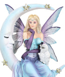 Crescent Moon And Stars Midnight Fairy Luna In Pastel Gown With Snow Owl Statue