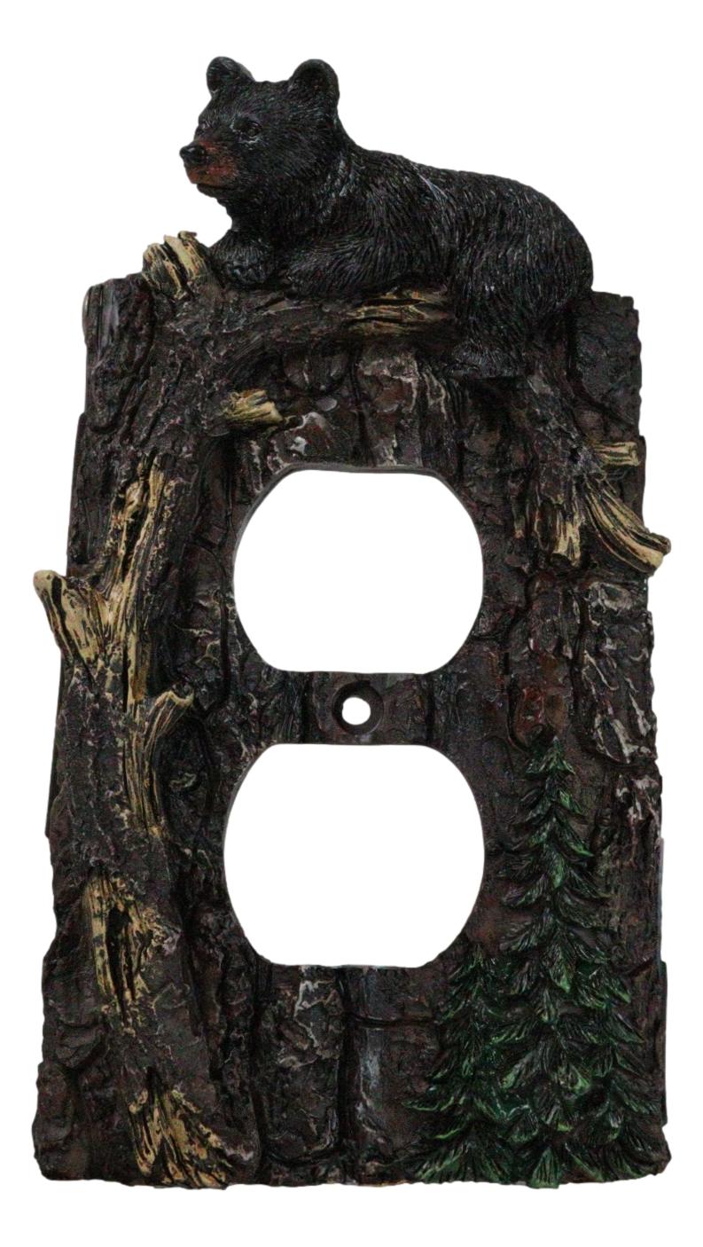 Set of 2 Rustic Forest Black Bears Climbing Tree Double Receptacle Outlet Covers