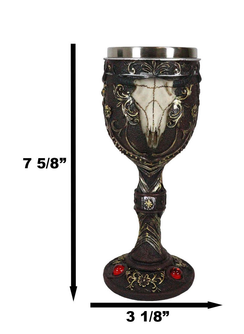 Ebros Horned Wild Bison Steer Tribal Skull Red Cyrstals Maroon Wine Chalice Goblet Cup