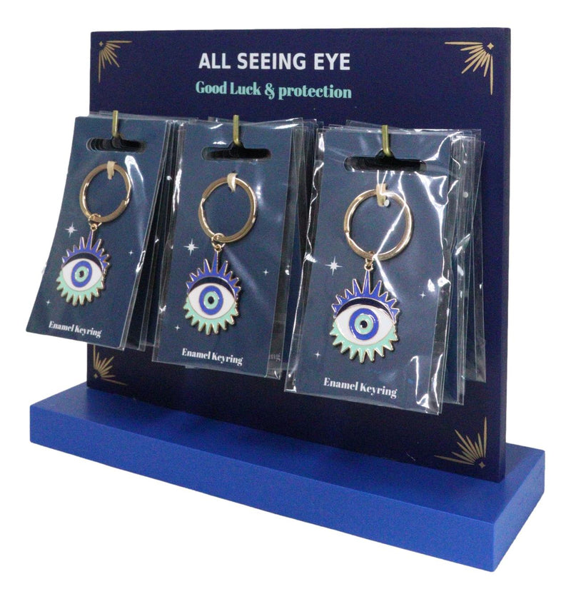 24 Wiccan All Seeing Eye Of Protection Keychain Charms With Display Stand Set