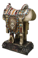 Rustic Southwest Indian Chieftain Roach Skull Cowboy Horse Saddle Figurine