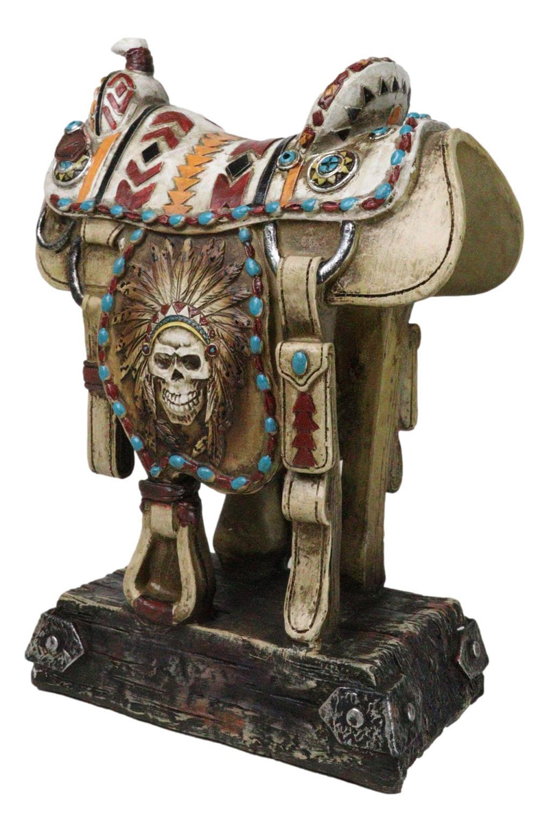 Rustic Southwest Indian Chieftain Roach Skull Cowboy Horse Saddle Figurine