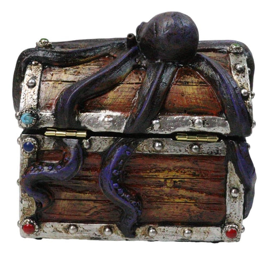 Nautical Octopus Tentacles On Small Treasure Chest Decorative Trinket Box Figure