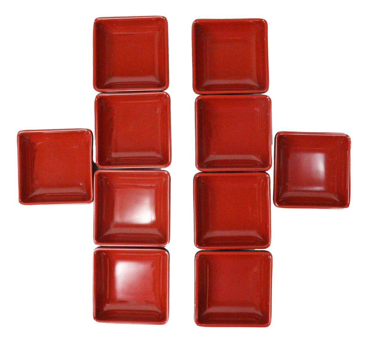Pack Of 10 Red And Black Melamine Dipping Sauce Or Condiment Square Dishes 3"L