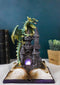 Medieval Green Dragon Perching On LED Castle With Book of Spells Figurine