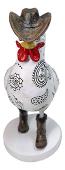 White Western Country Cowboy Chicken Rooster Wearing Hat And Boots Figurine 8"H