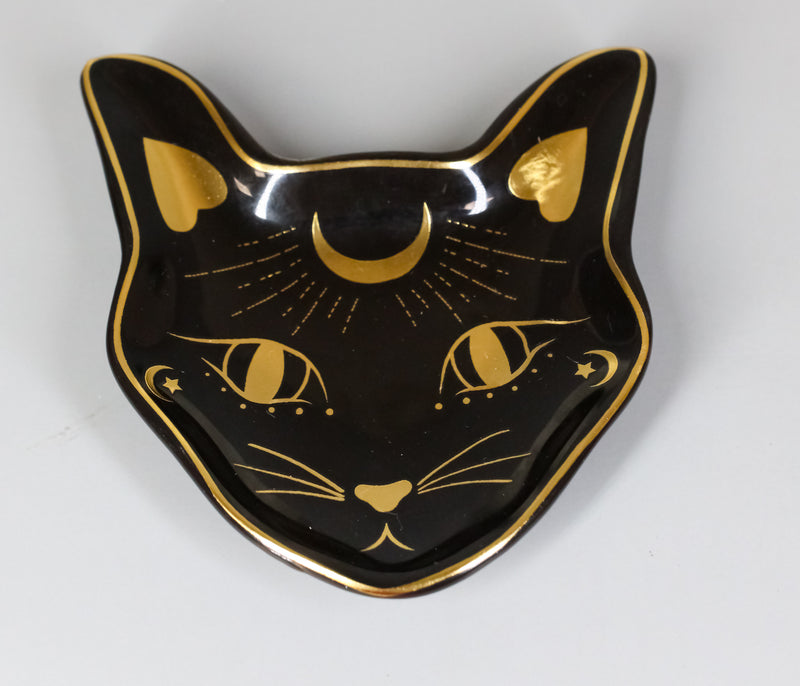 Wicca Astrology Witchcraft Mystic Mog Black Feline Cat Trinket Jewelry Dish