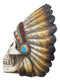 Indian Eagle Chief Skull with Turquoise Rocks Tribal Warrior Headdress Figurine