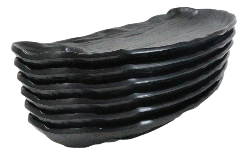 Pack Of 6 Half Moon Matte Black Melamine 2 Partitions Sushi Plates Platters 11"L