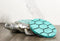 Marine Faux Antiqued Silver Sea Turtle With Turquoise Shell Round Coaster Set