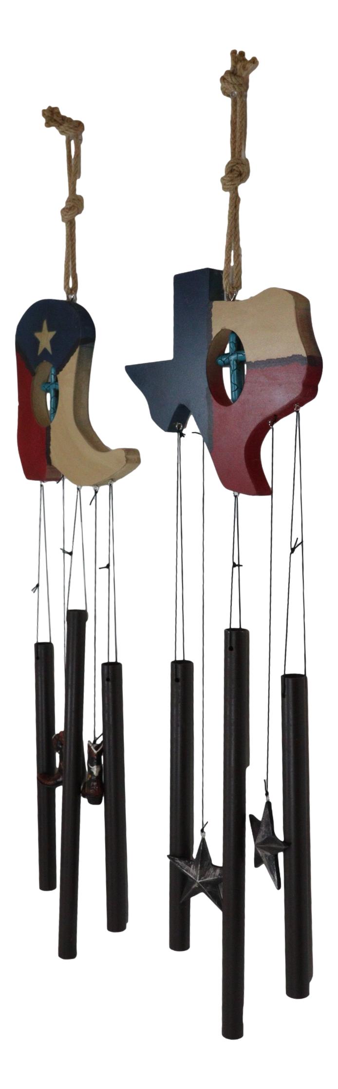 Pack of 2 Western Star Texas State Flag Cowboy Boot Turquoise Cross Wind Chimes - Ebros Gift