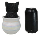 Lifelike Black And White Tuxedo Cat In Pastel Artsy Pot With Glass Eyes Figurine