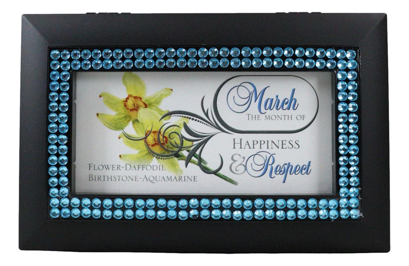 March Aquamarine Birthstone Happiness And Respect Black Musical Trinket Box