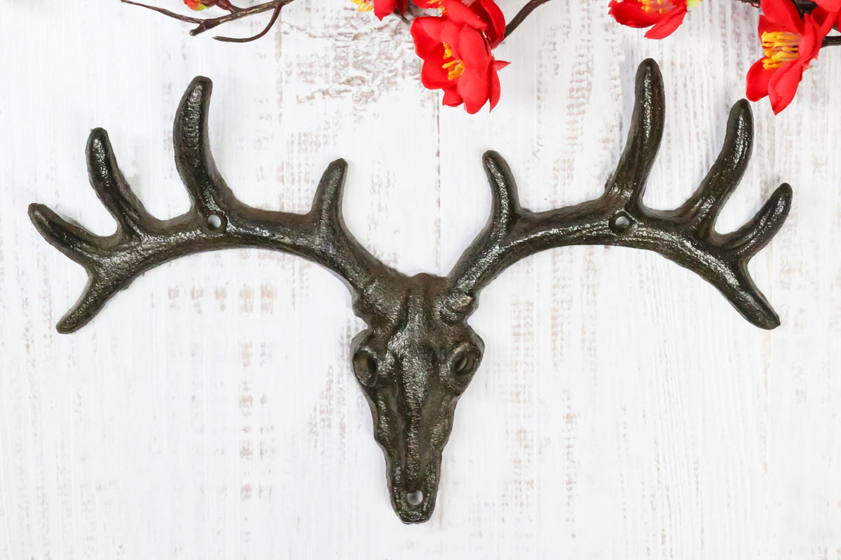 Pack Of 2 Hunters Rack Deer Elk Skull Antlers Wall Mounted Coat Hooks Plaque