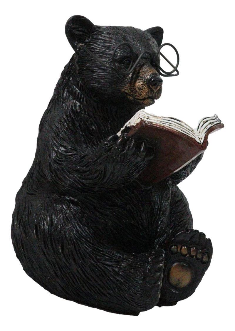 Rustic Forest Western Bookworm Black Bear with Glasses Reading Book Figurine