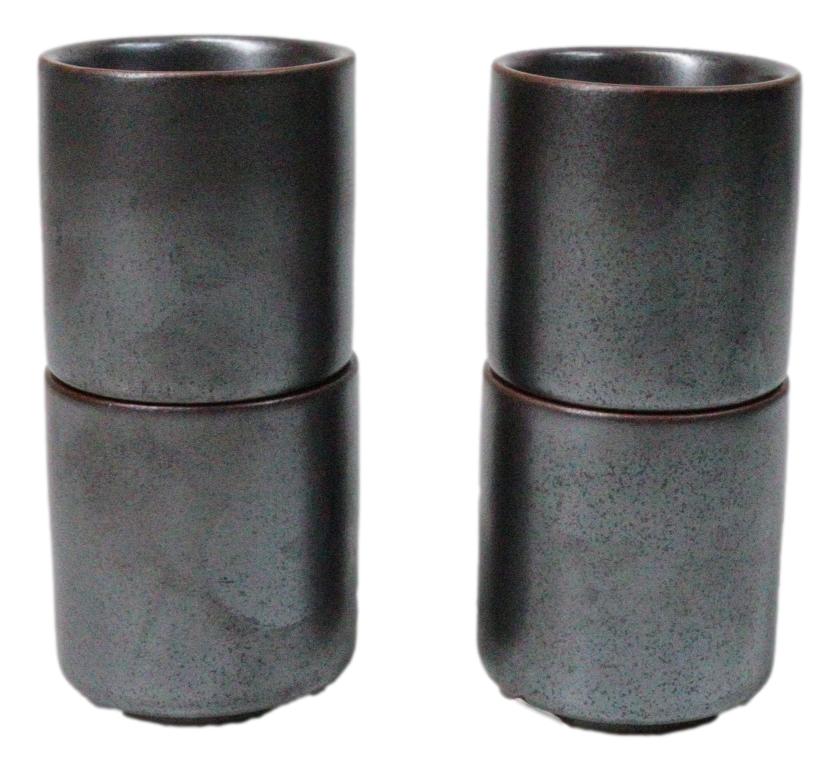 Set of 4 Iron Black Clay Tetsu Kesho Porcelain 1.25oz Ochoko Yuzu Cups