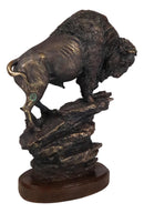 Large 20"H North American Grassland Plains Bison Buffalo On Rocky Slope Statue