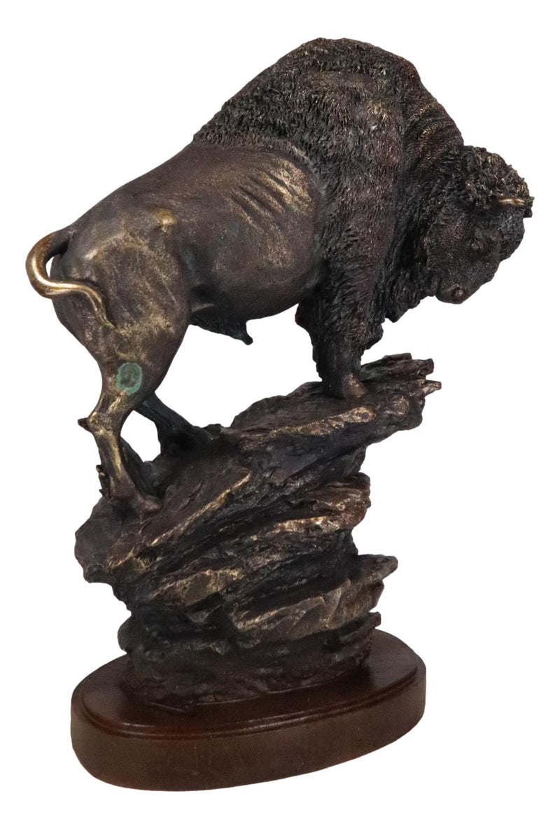 Large 20"H North American Grassland Plains Bison Buffalo On Rocky Slope Statue