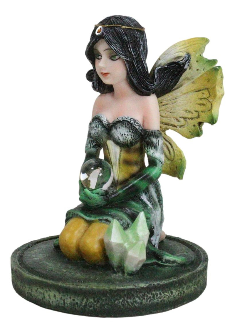 Kneeling Bumblebee Spring Fairy With Crystal Ball On Garden Mini Figurine