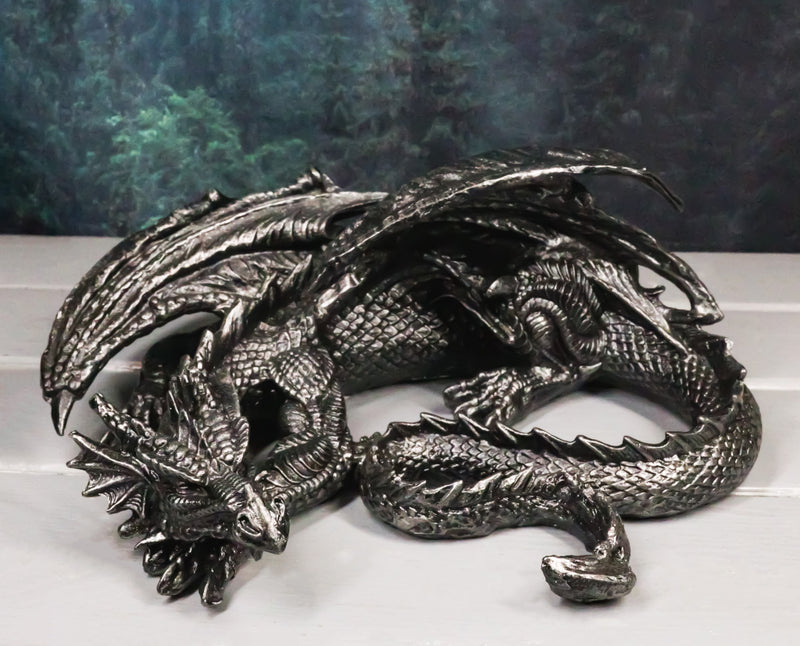 Medieval Fantasy Horned Black Soma Dragon At Repose Collectible Figurine 11"L