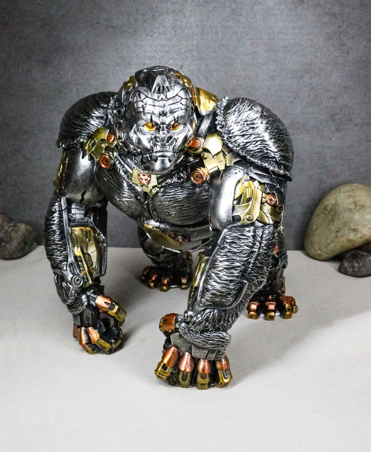 Steampunk Gearwork Cyborg Metallic Primate Silverback Gorilla Kong Figurine