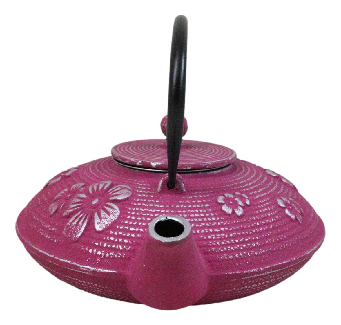 Magenta Ume Plum Blossoms Cast Iron Tetsubin Teapot With Enamel Liner