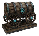Rustic Western Faux Wooden Carriage Covered Wagon with Turquoise Accent Figurine