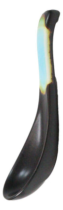 Pack of 6 Aozora Kannyu Crackle Blue Ceramic Asian Soup Spoons With Hook 5.75"L