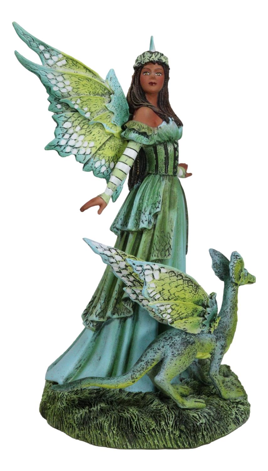 Amy Brown Fantasy Ebony Fairy Jewel Of The Forest With Pet Camo Dragon Figurine