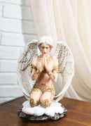 Praying Seraphim Angel With Golden Scrollwork Motif On Her Knees Figurine 6.25"H
