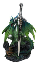 Green Dragon Holding Silver Orb And Draconian Sword Letter Opener Figurine