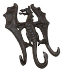 Pack Of 2 Cast Iron Rustic Fantasy Viking Beowulf Dragon 3Pegs Wall Keys Hook